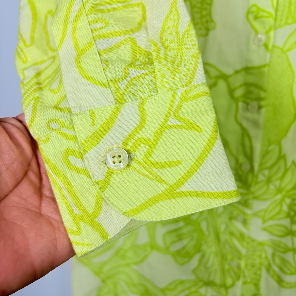 Las Surenas Lime Leopard Leaf Print Button-Front … - image 5